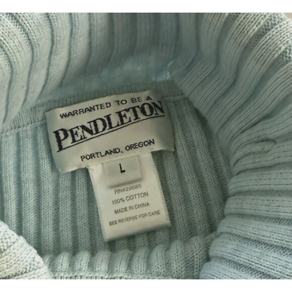 Pendleton Turtleneck Ribbed Knit Sweater Lt Blue Long Sleeve Warm Cotton Top L - Picture 5 of 5